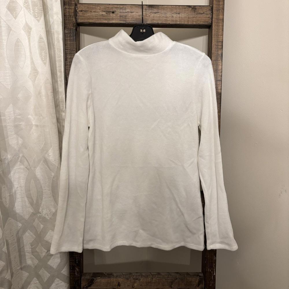 White Fleece Like Mock Turtleneck Sweater